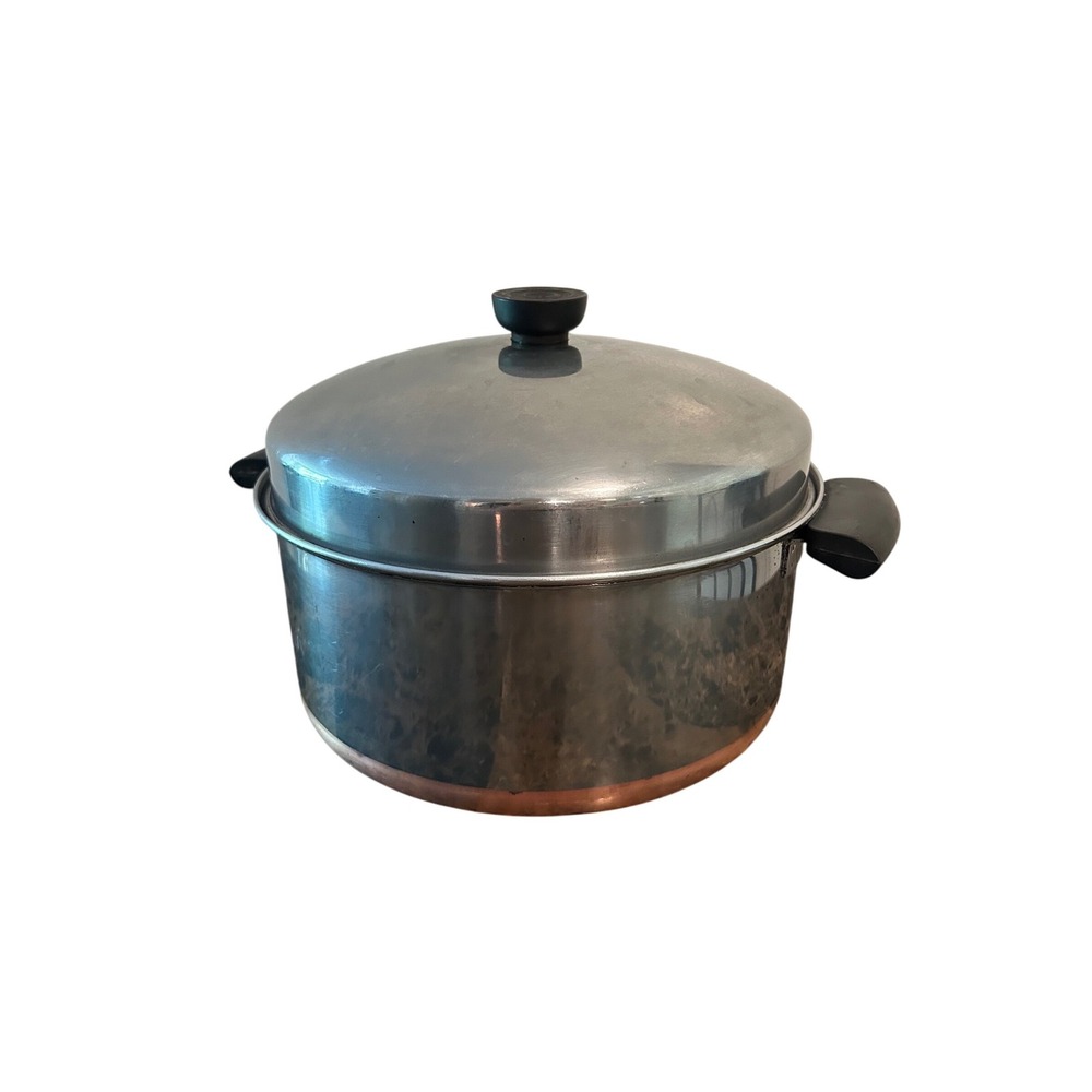 Vintage Revere Ware Copper Bottom Stock Pot Dome Lid Dutch Oven Pre-1968 Logo
